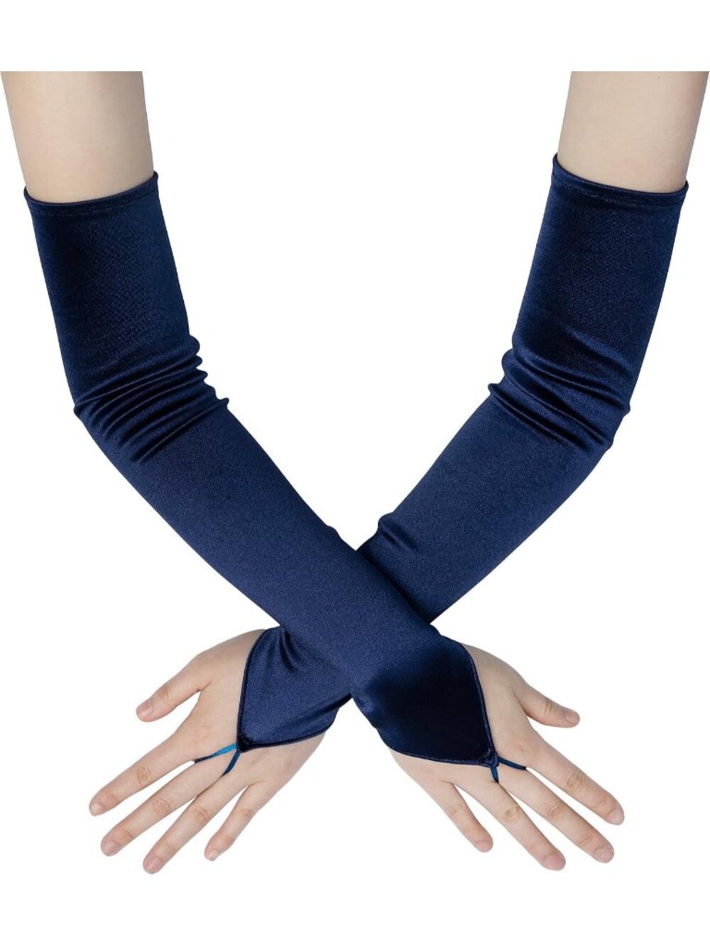Women's Navy Blue Fingerless 1920s V-shaped Hook Finger Flapper Opera Gloves